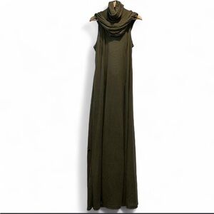 NWT Darker Wavs xxl Olive green maxi dress with cowl neck/mask, & shredded back